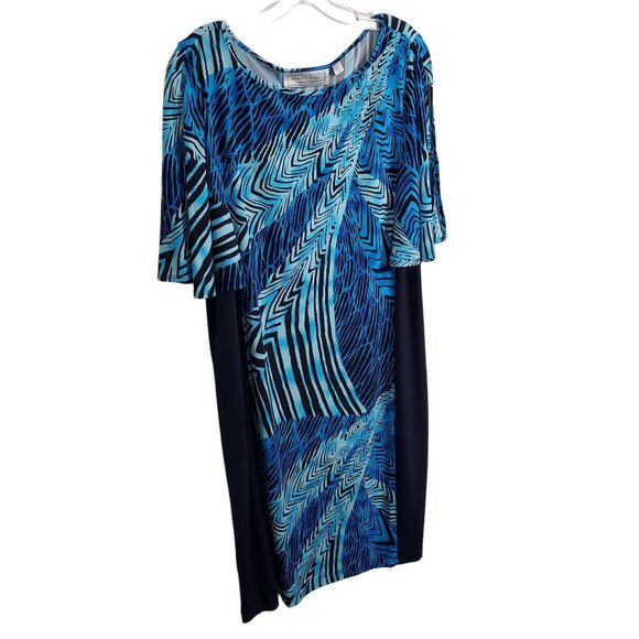 Simonton Says Dresses & Skirts - Simonton Says Size L Dress Cold Shoulder Split Sleeve Fluid Knit Wacky Print